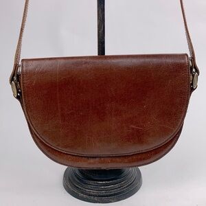 Vintage Perlina Leather Crossbody Saddle bag Flap Snap Opening Gold Hardware